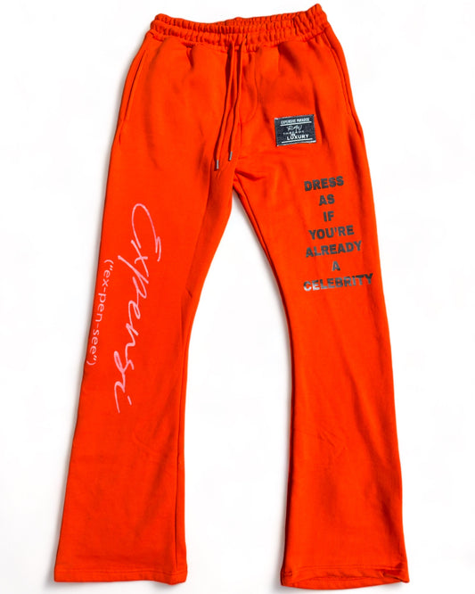 EXPENSIVE PARADISE - "ALREADY A CELEBRITY" (STACKED SWEATPANTS) COLOR: ORANGE