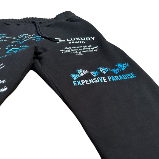 EXPENSIVE PARADISE - "SIGNATURE EP" (STACKED SWEATPANTS) COLOR:BLACK